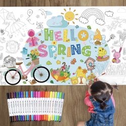 Hello Spring Giant Coloring Poster with 24 Watercolor Pens